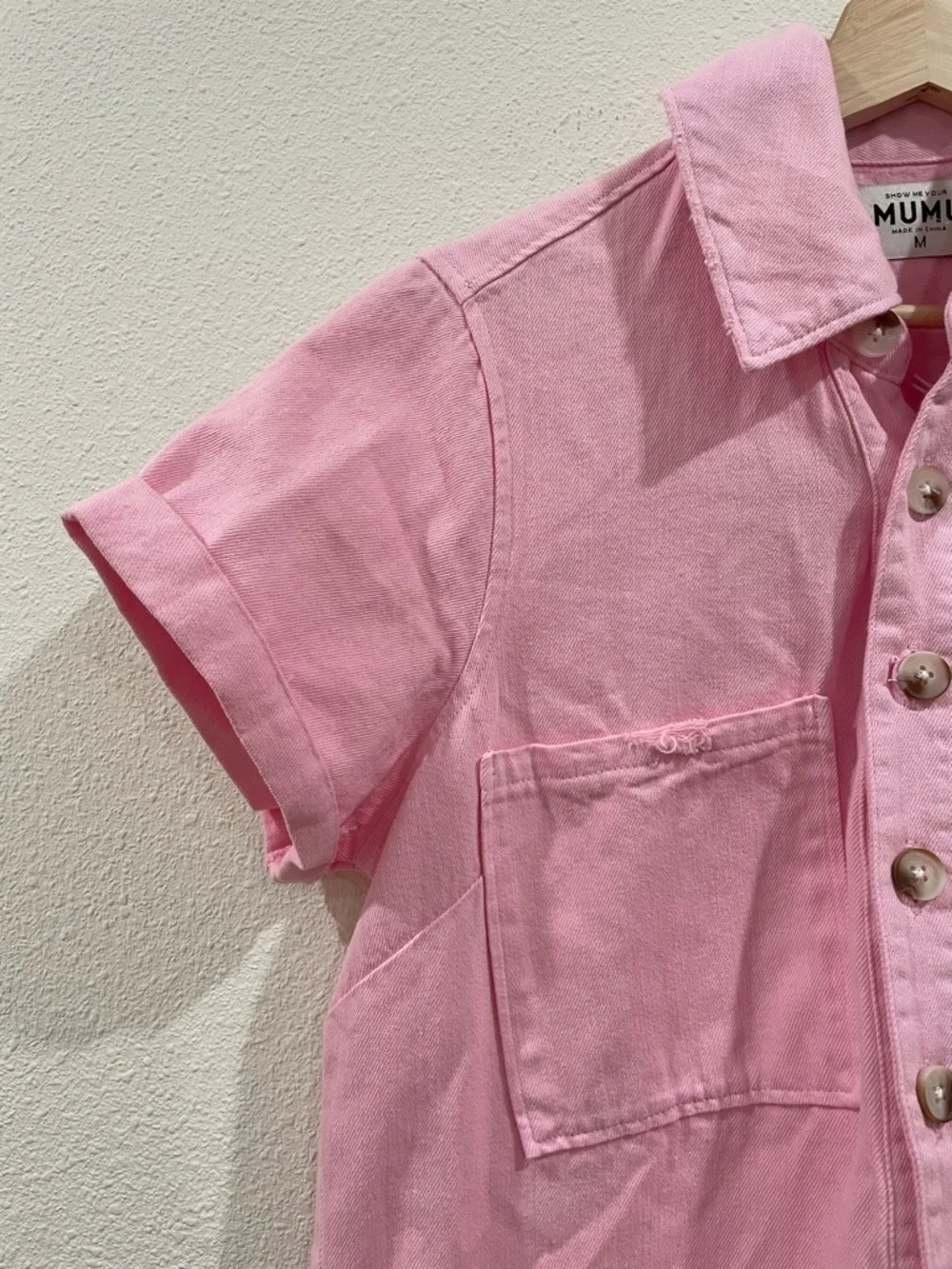Show Me Your MuMu Range Romper Jumpsuit Pink Button Up NWT Size Medium Summer - Picture 8 of 14